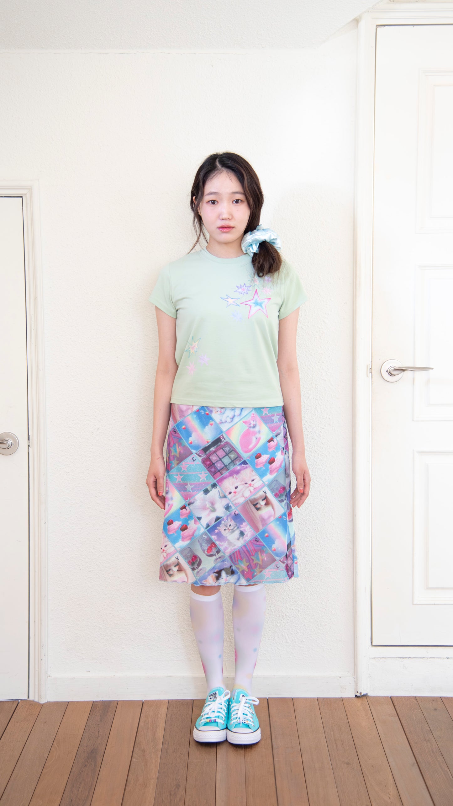 193 Stamp mesh midi skirt