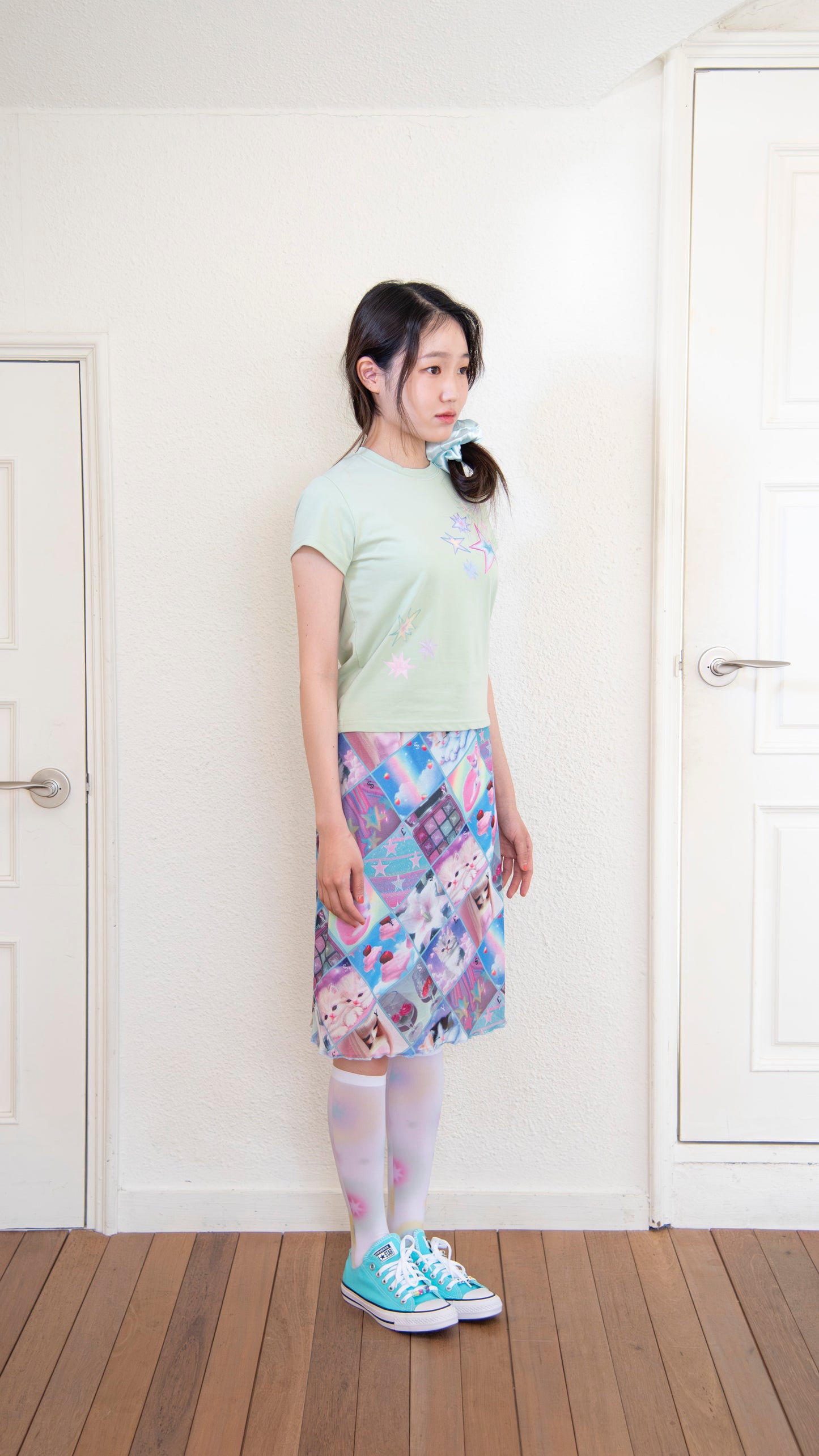 193 Stamp mesh midi skirt