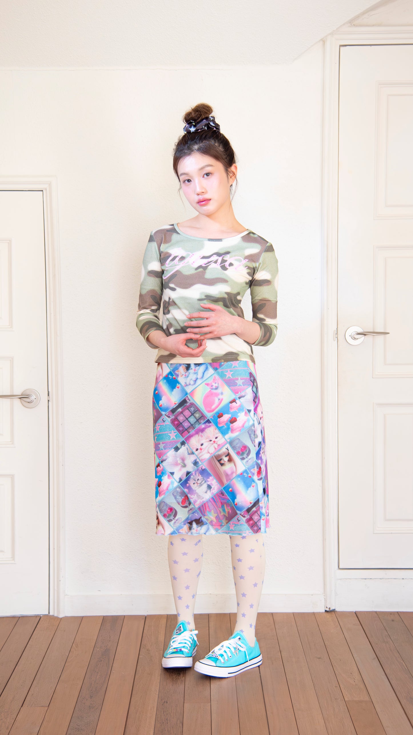 193 Stamp mesh midi skirt