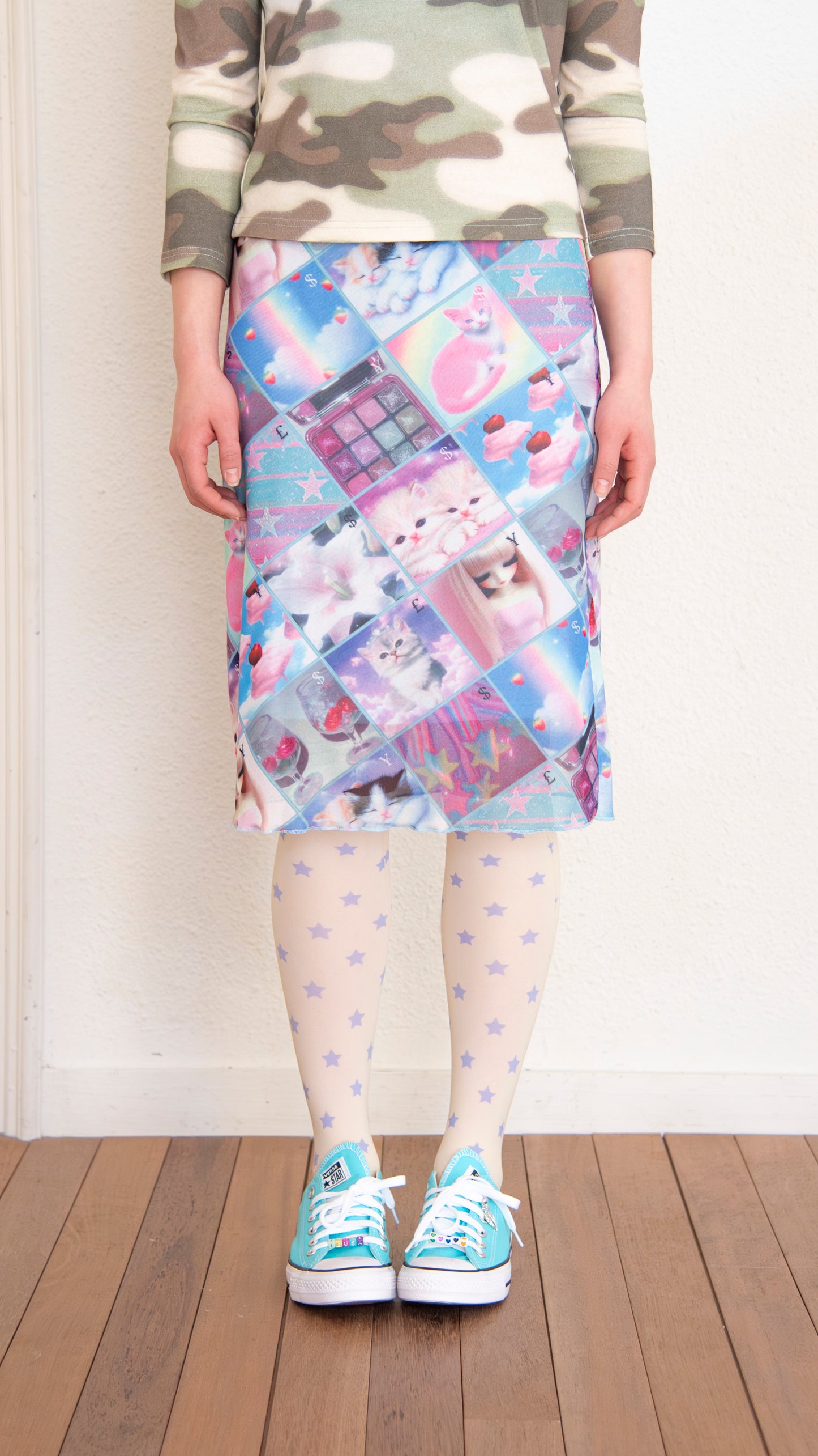 193 Stamp mesh midi skirt
