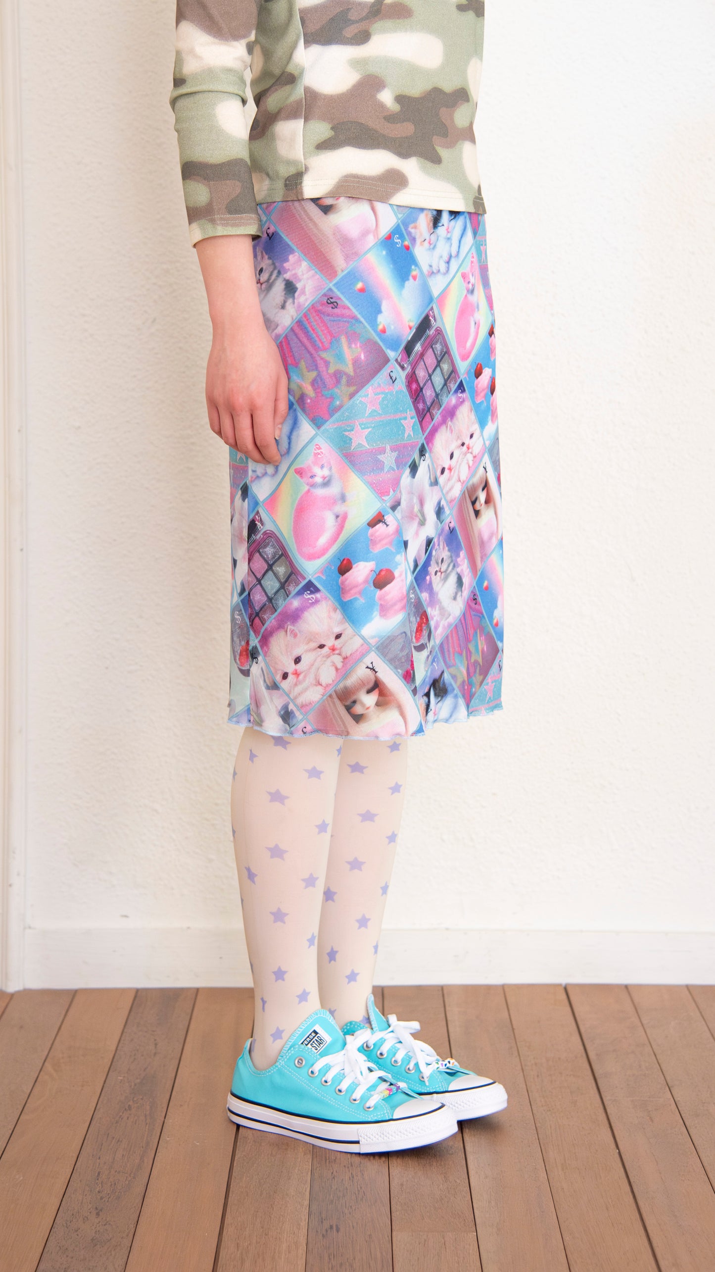 193 Stamp mesh midi skirt