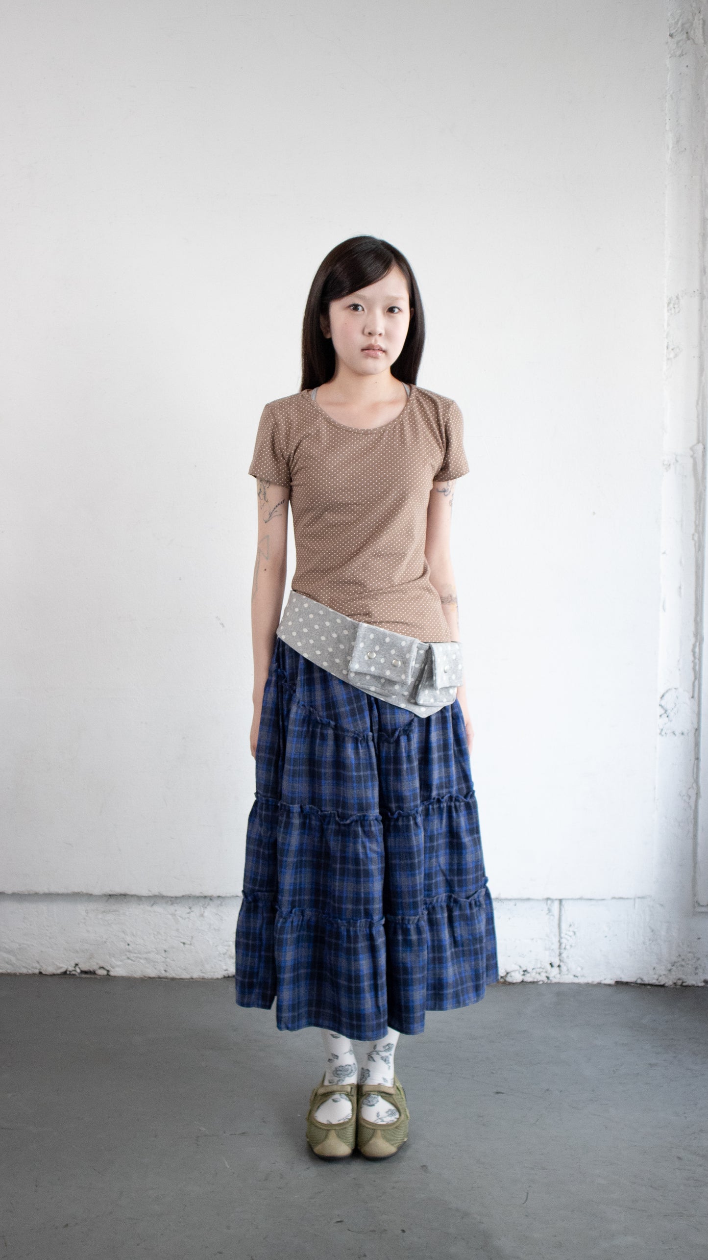 Bibi check long skirt