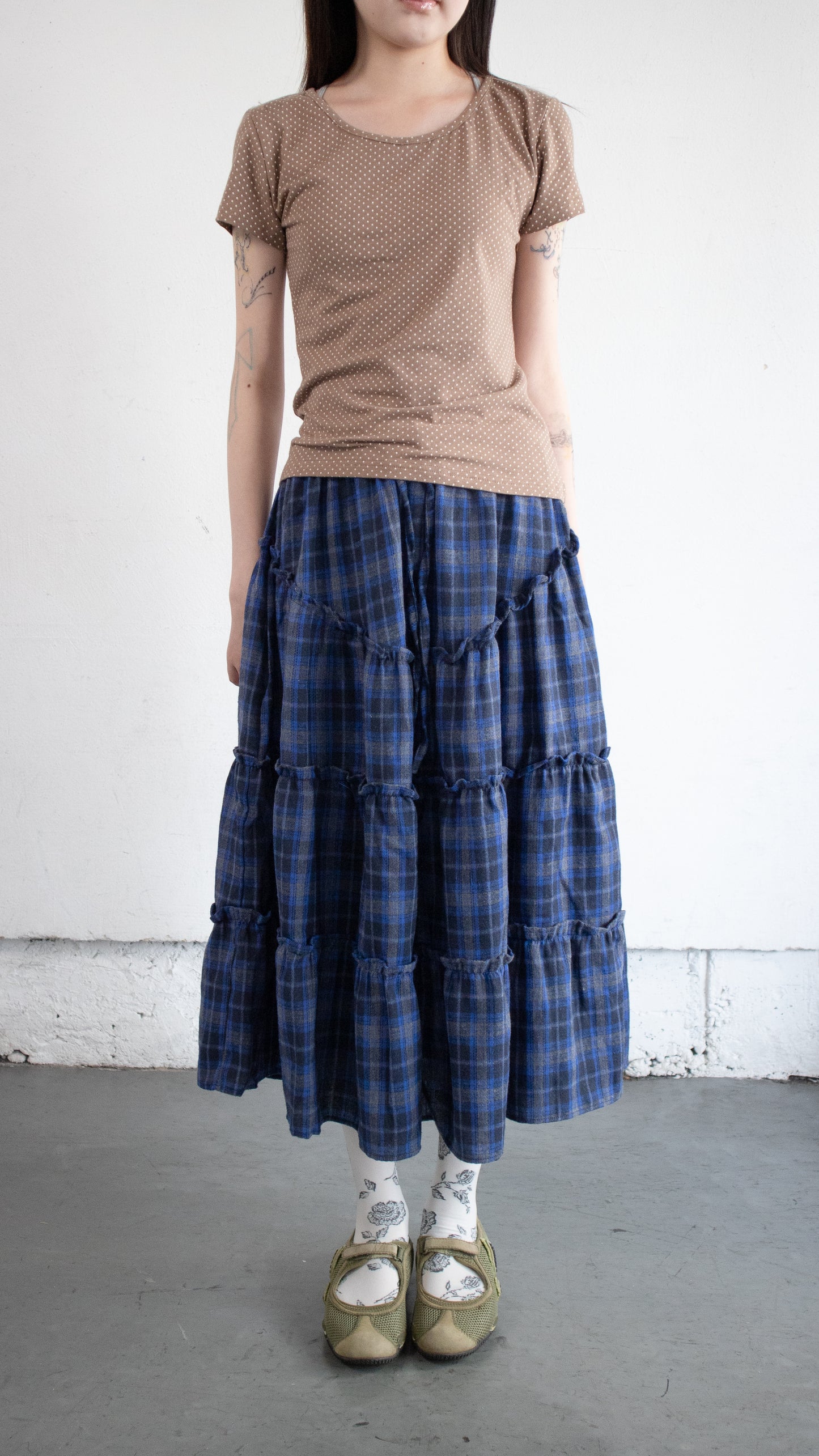 Bibi check long skirt