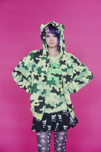 KAWAII CAMO WAFFLE ZIP HOODIE GREEN