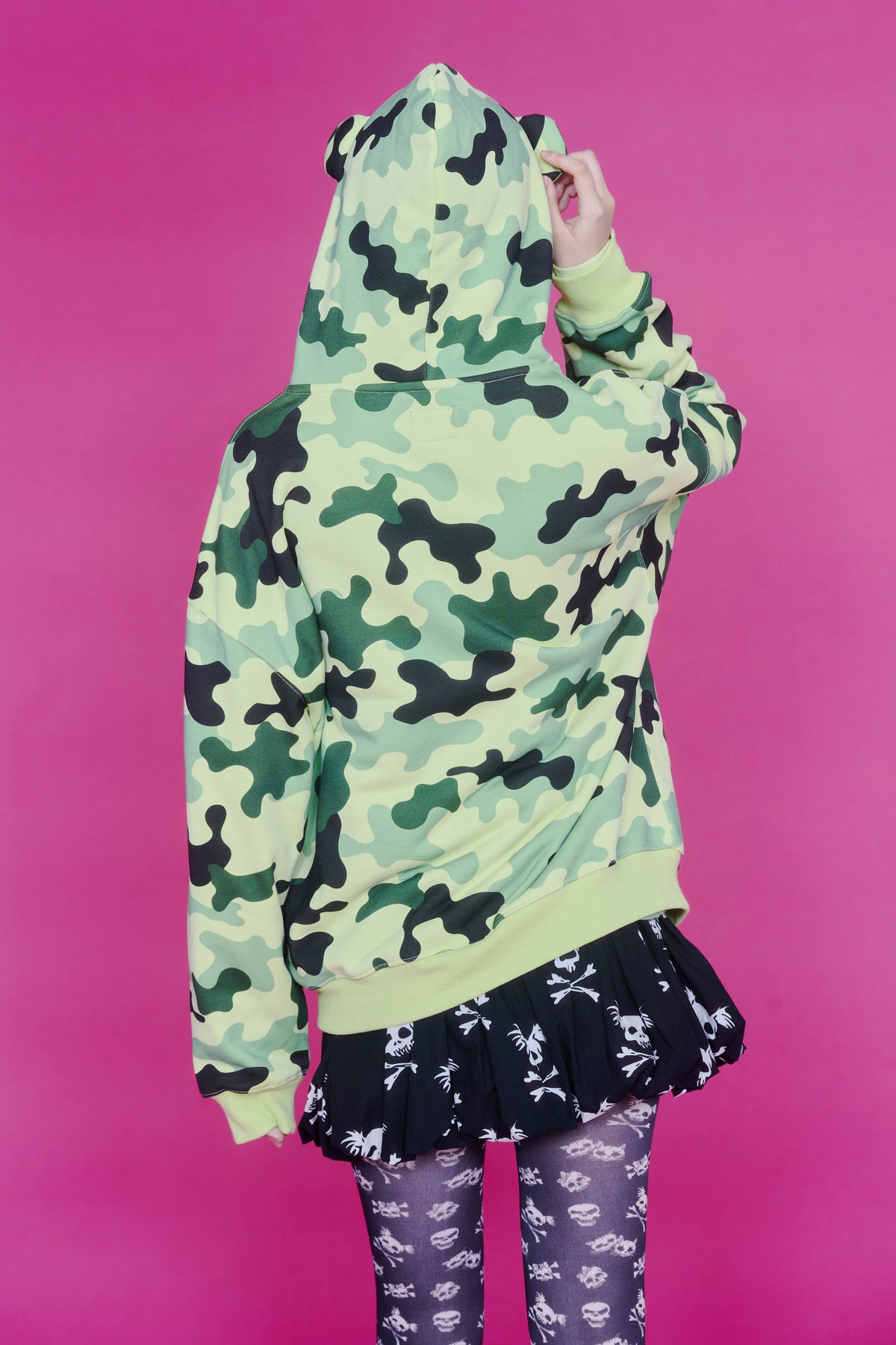 KAWAII CAMO WAFFLE ZIP HOODIE GREEN