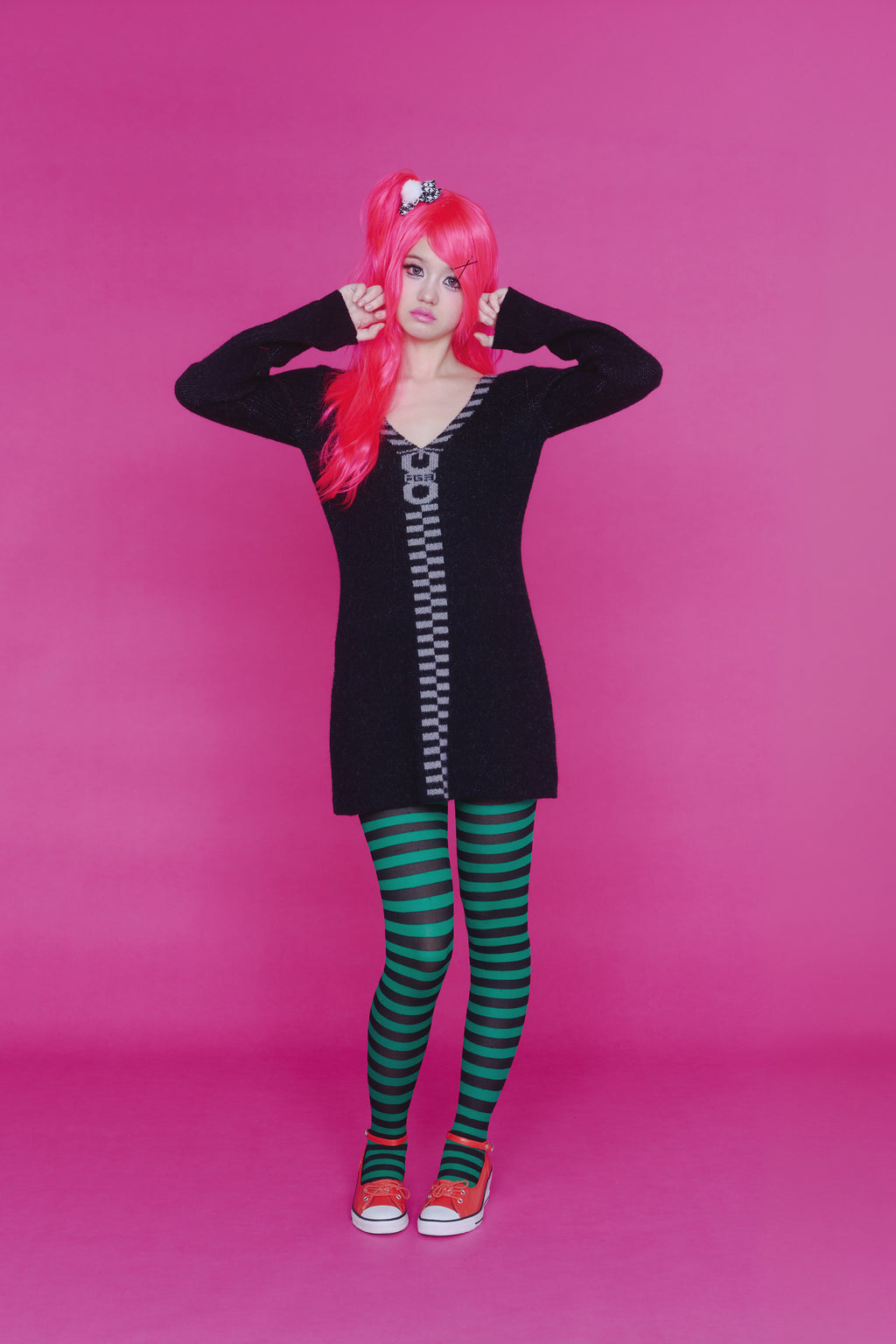 ZIPPER KNIT DRESS BLACK