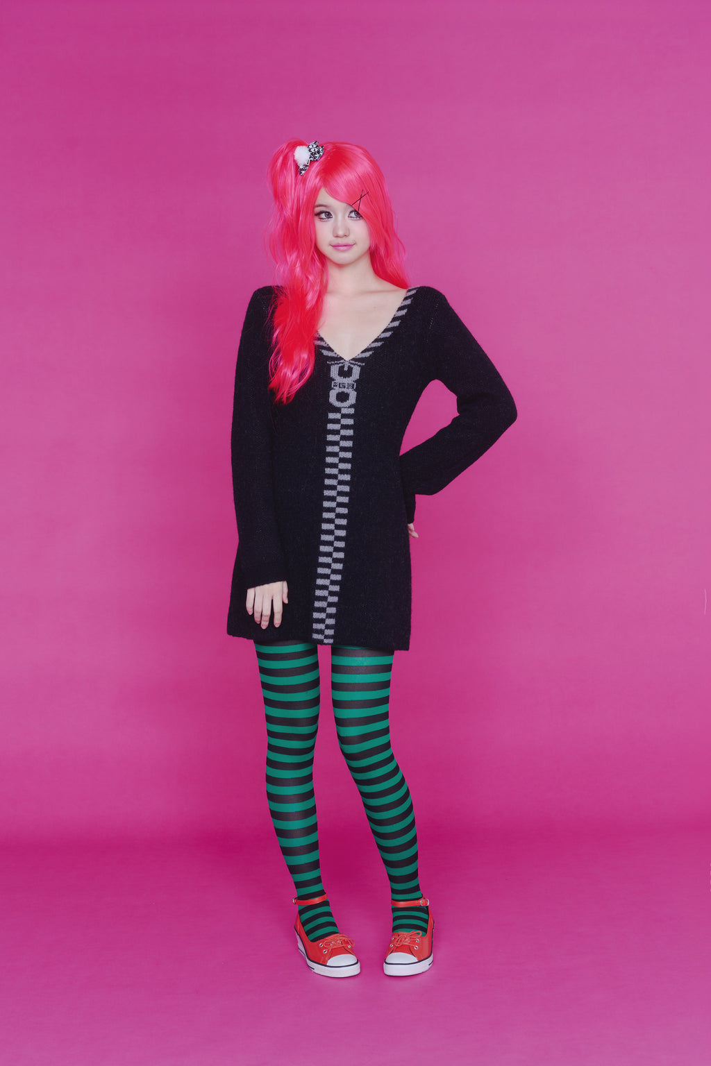 ZIPPER KNIT DRESS BLACK