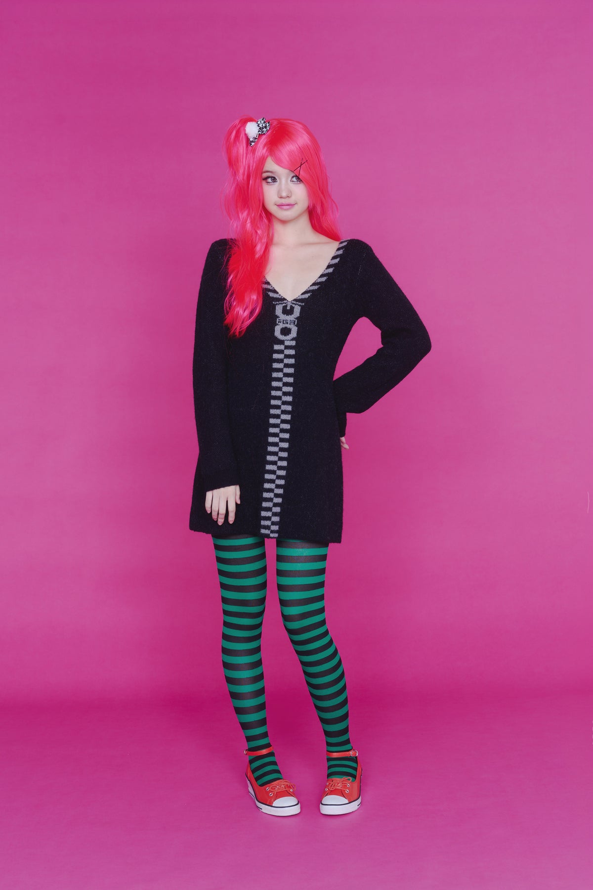 ZIPPER KNIT DRESS BLACK