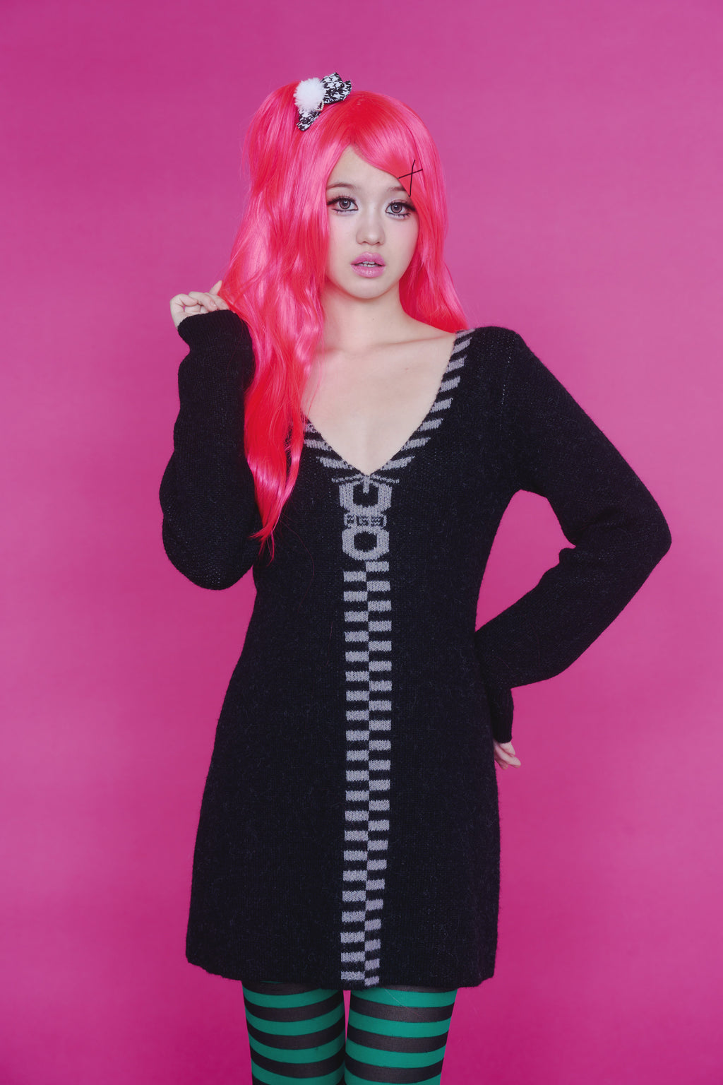 ZIPPER KNIT DRESS BLACK