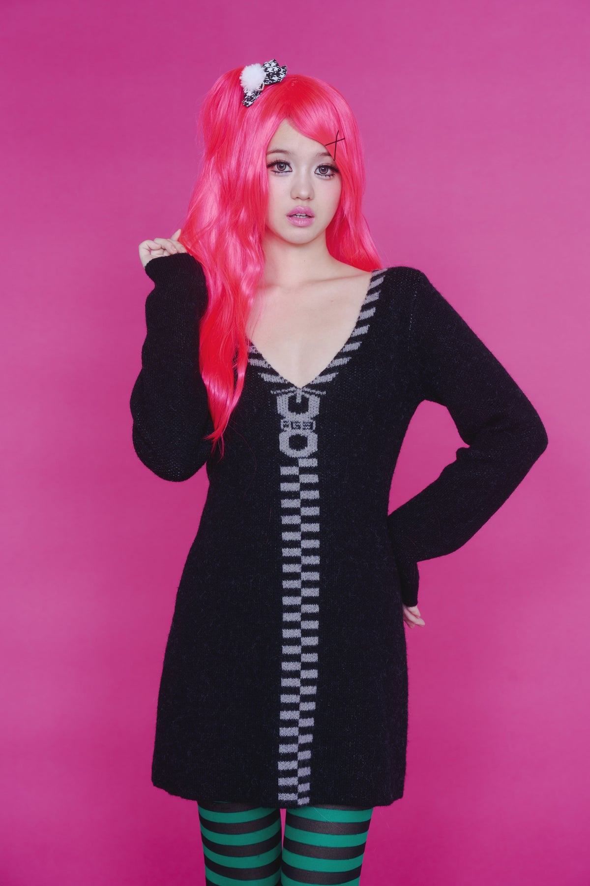 ZIPPER KNIT DRESS BLACK
