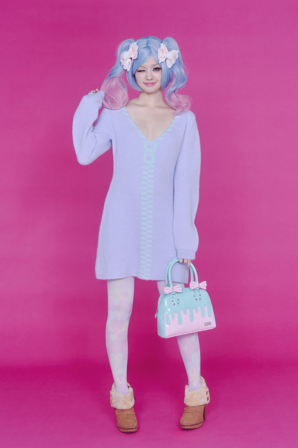 ZIPPER KNIT DRESS LAVENDER