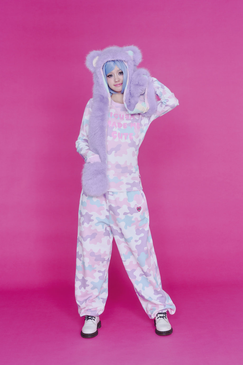 KAWAII CAMO WAFFLE TOP PINK