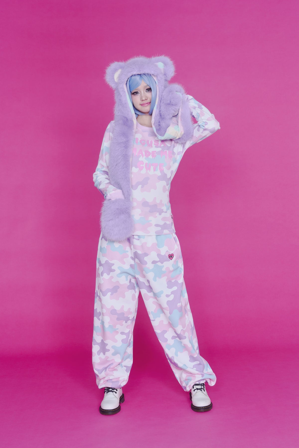 KAWAII CAMO WAFFLE TOP PINK