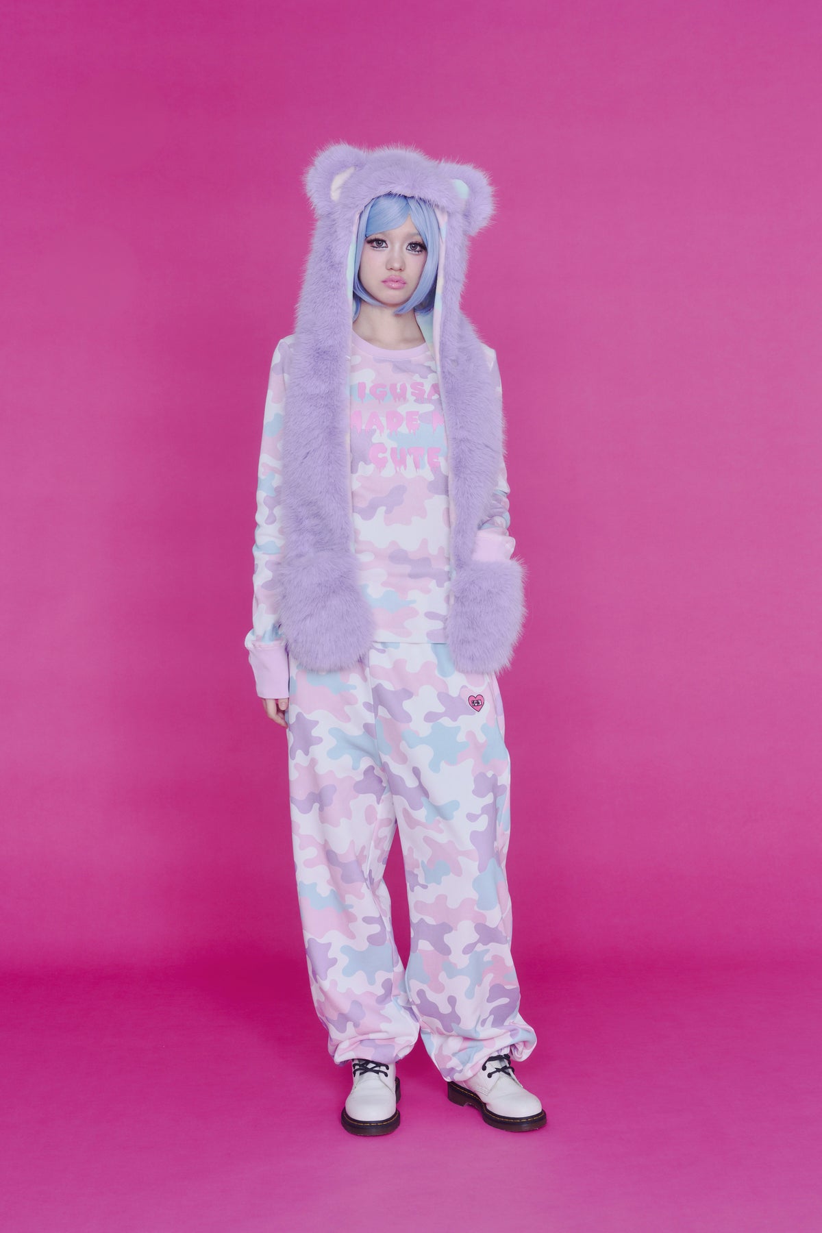 KAWAII CAMO WAFFLE TOP PINK
