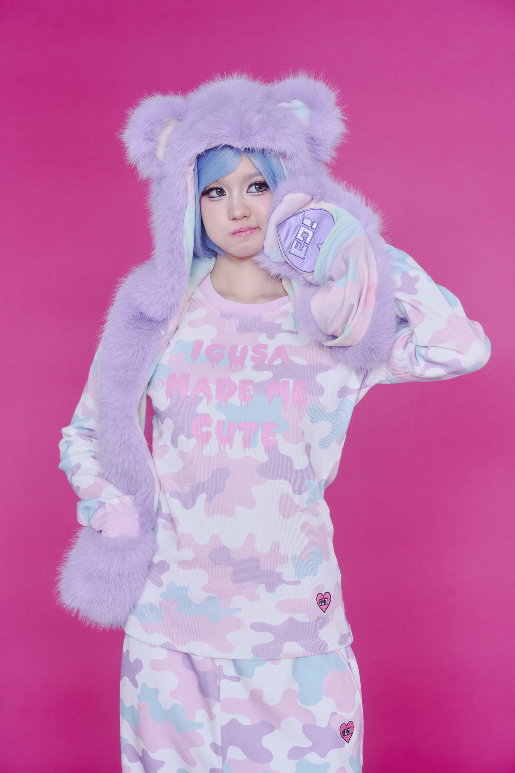 KAWAII CAMO WAFFLE TOP PINK