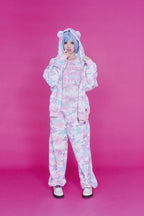 KAWAII CAMO WAFFLE ZIP HOODIE PINK
