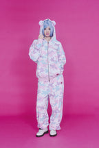 KAWAII CAMO WAFFLE ZIP HOODIE PINK