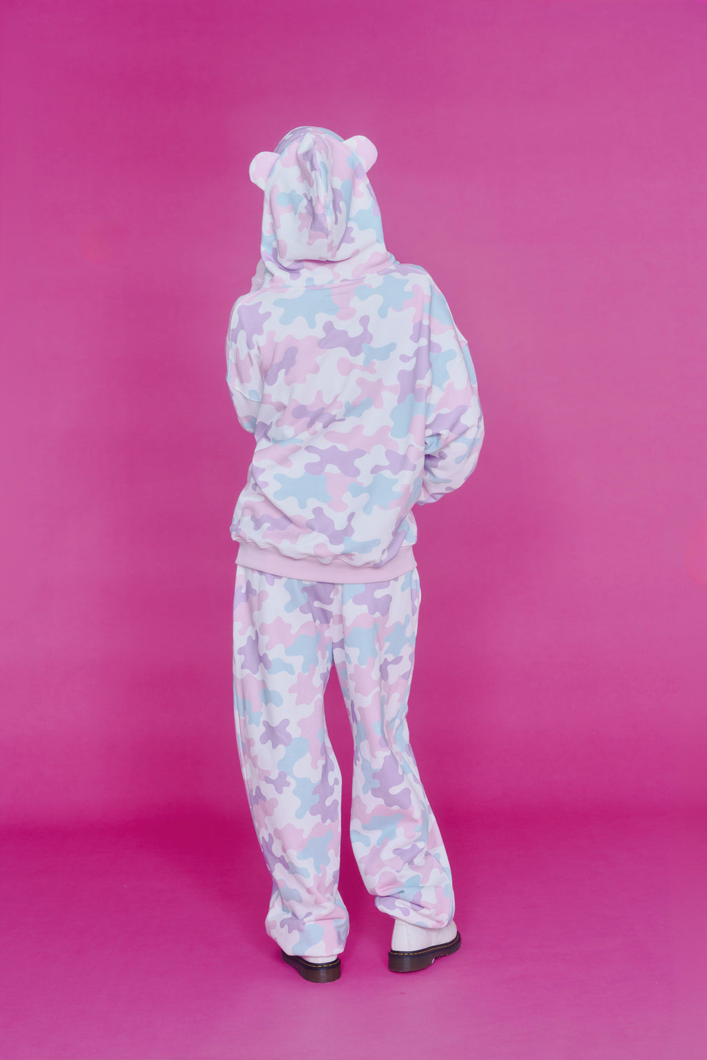 KAWAII CAMO WAFFLE ZIP HOODIE PINK