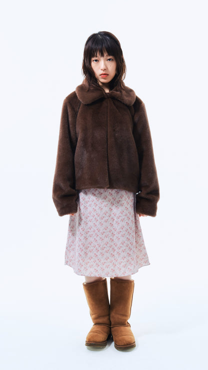 Rabbit faux fur jacket (brown)