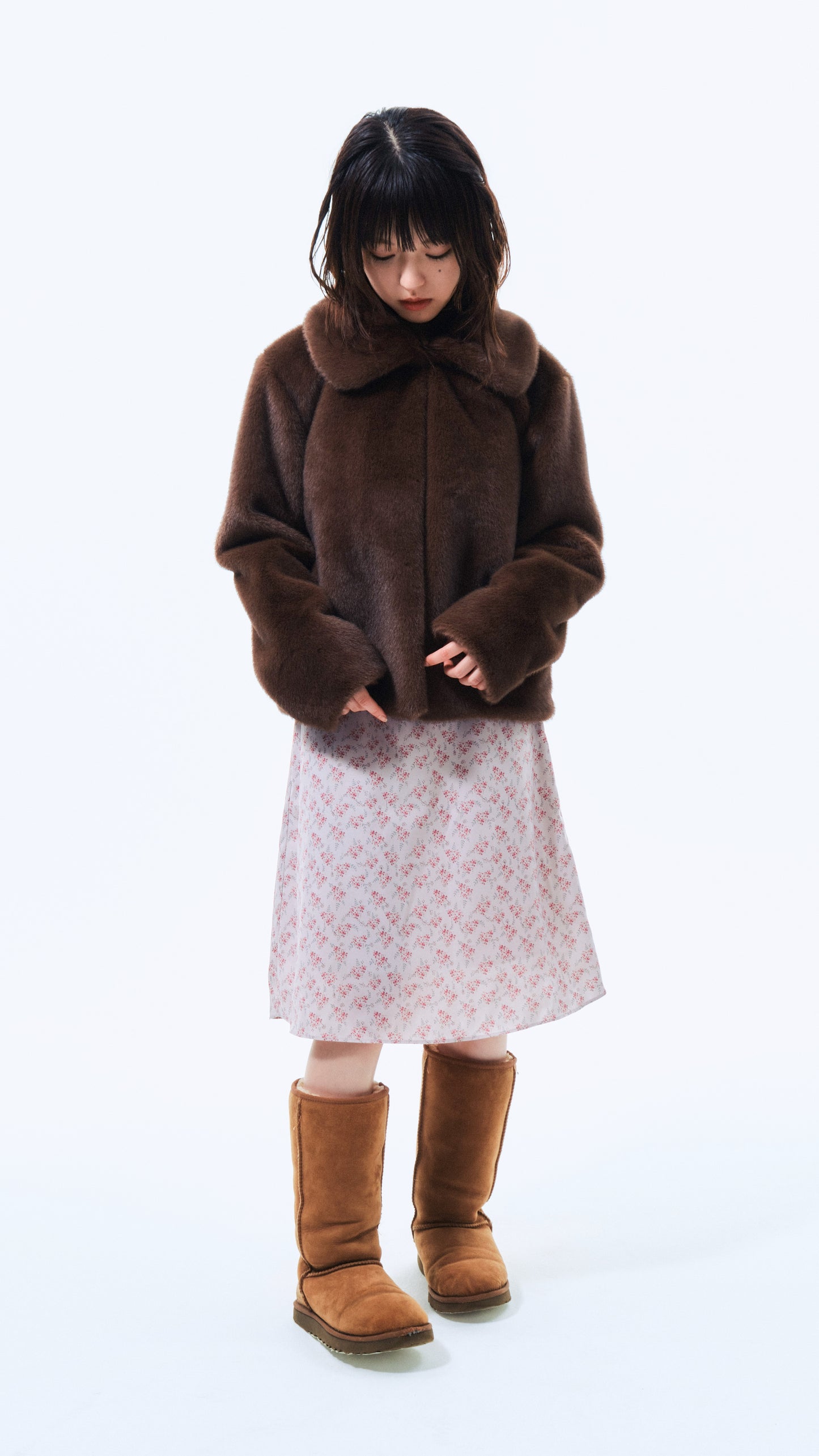 Rabbit faux fur jacket (brown)