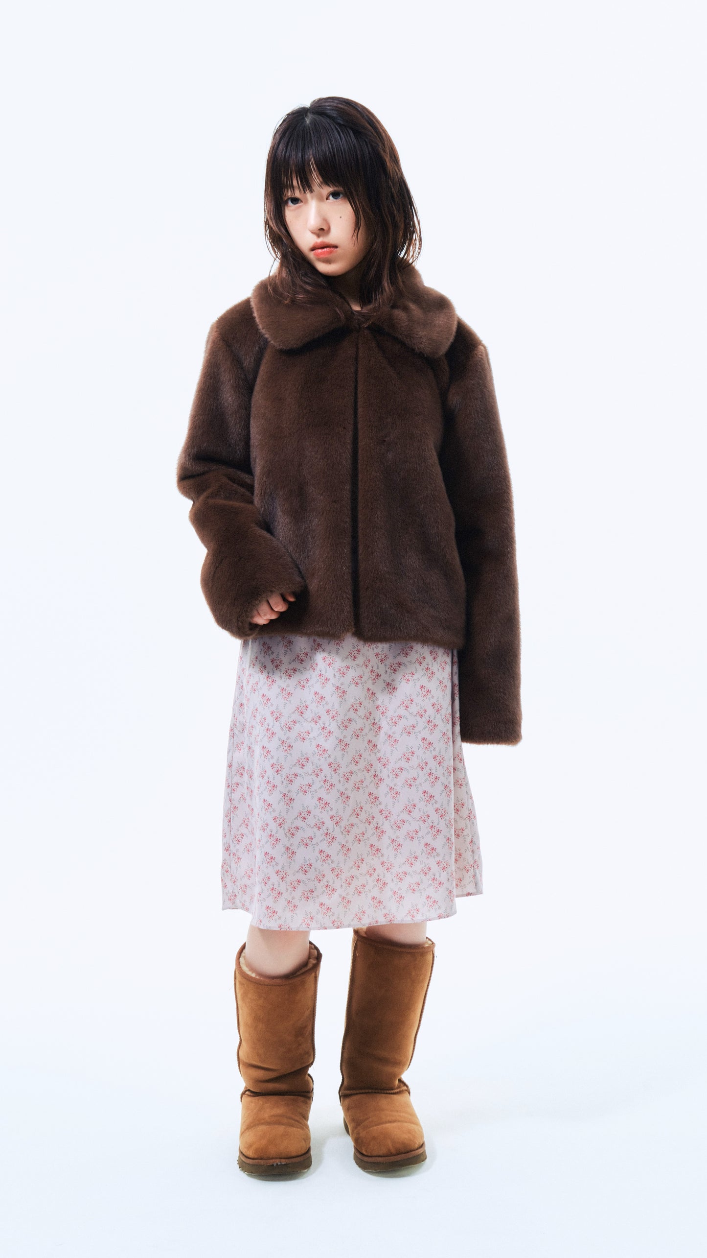 Rabbit faux fur jacket (brown)