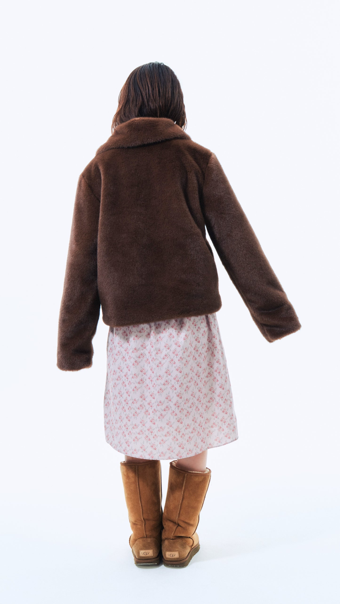 Rabbit faux fur jacket (brown)