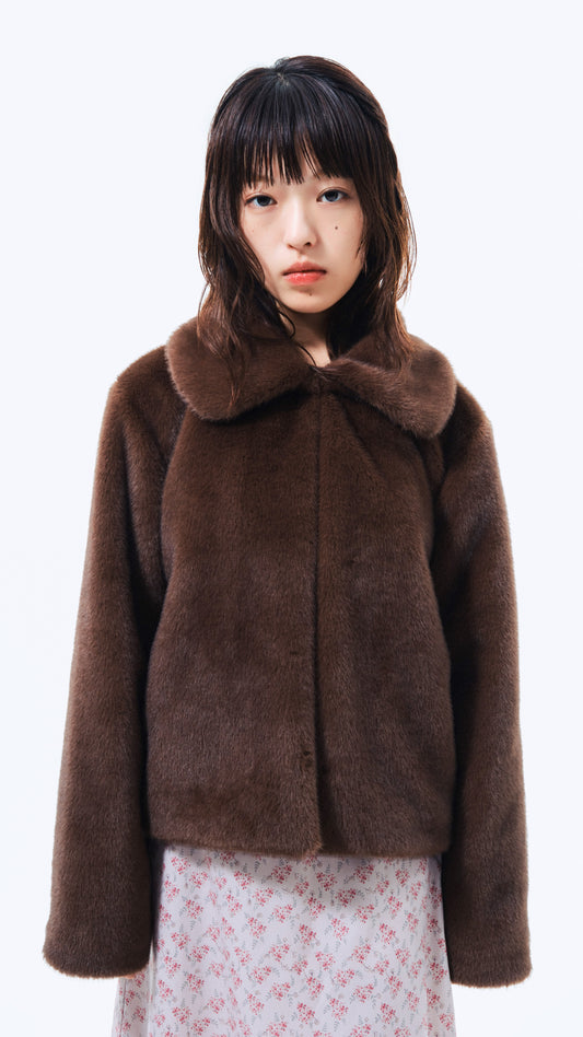 Rabbit faux fur jacket (brown)