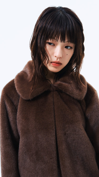 Rabbit faux fur jacket (brown)