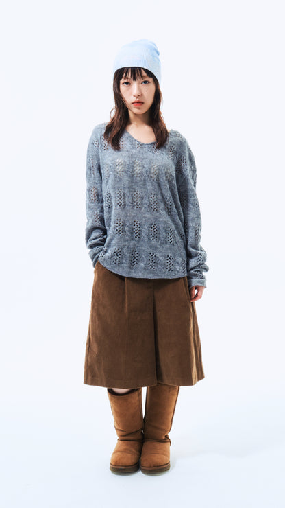 Eyelet V-neck knit (gray)