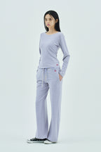 Milk Stripe Fleece Bootcut Pants Lavender