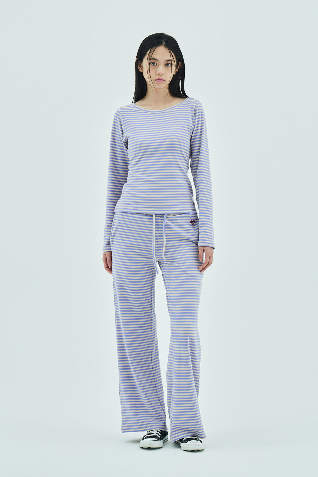 Milk Stripe Fleece Bootcut Pants Lavender