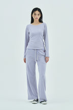 Milk Stripe Fleece Bootcut Pants Lavender