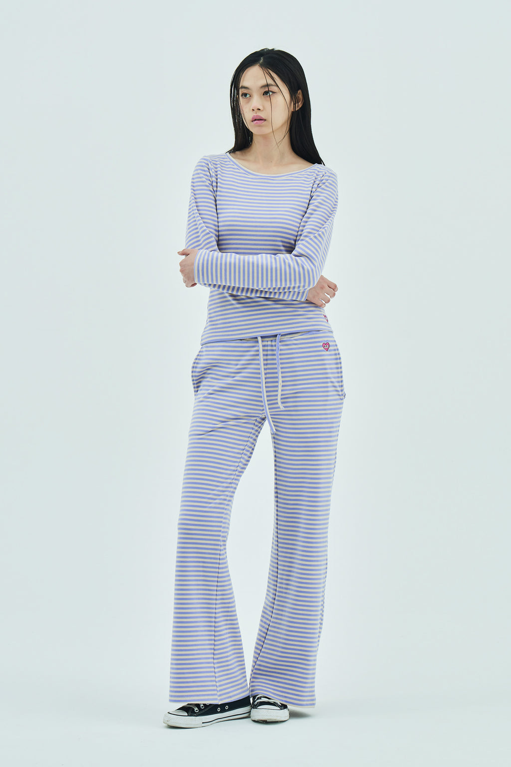Milk Stripe Fleece Bootcut Pants Lavender