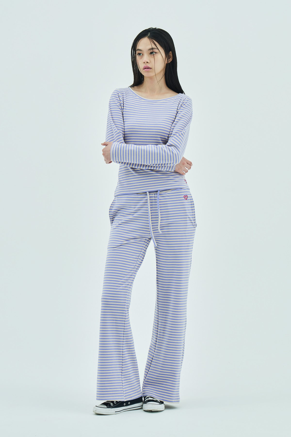 Milk Stripe Fleece Bootcut Pants Lavender