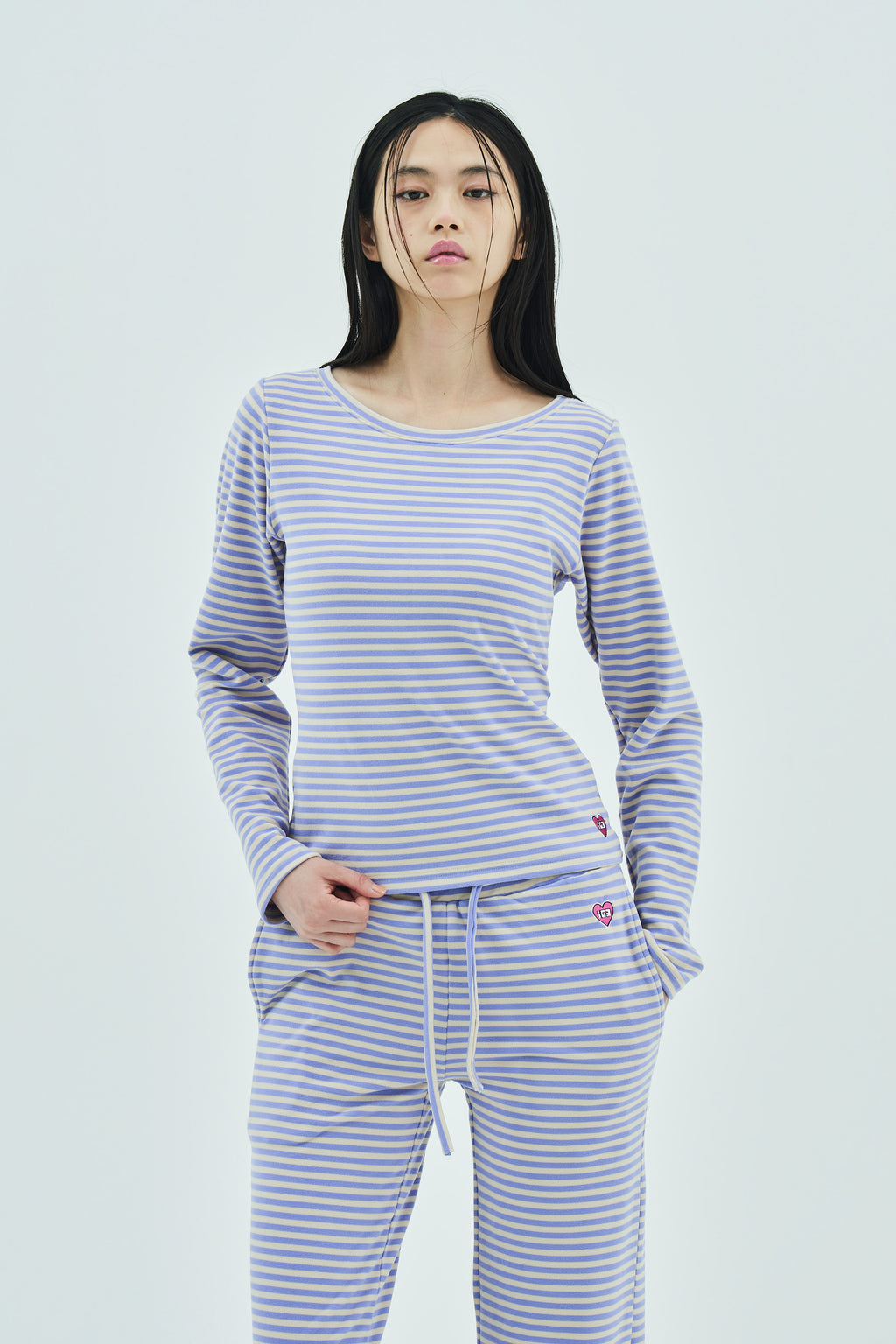 Milk Stripe Fleece Top Lavender