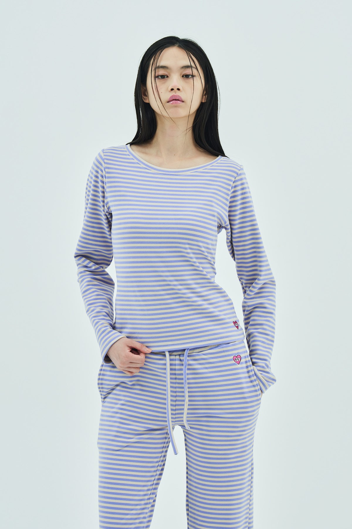 Milk Stripe Fleece Top Lavender