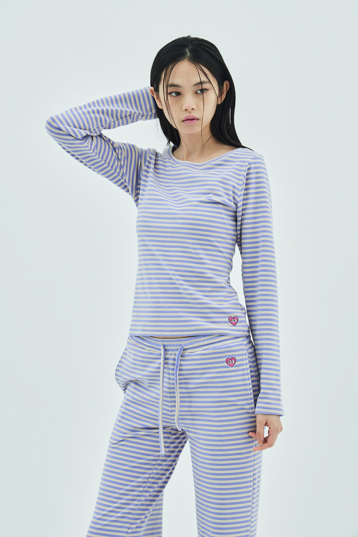Milk Stripe Fleece Top Lavender