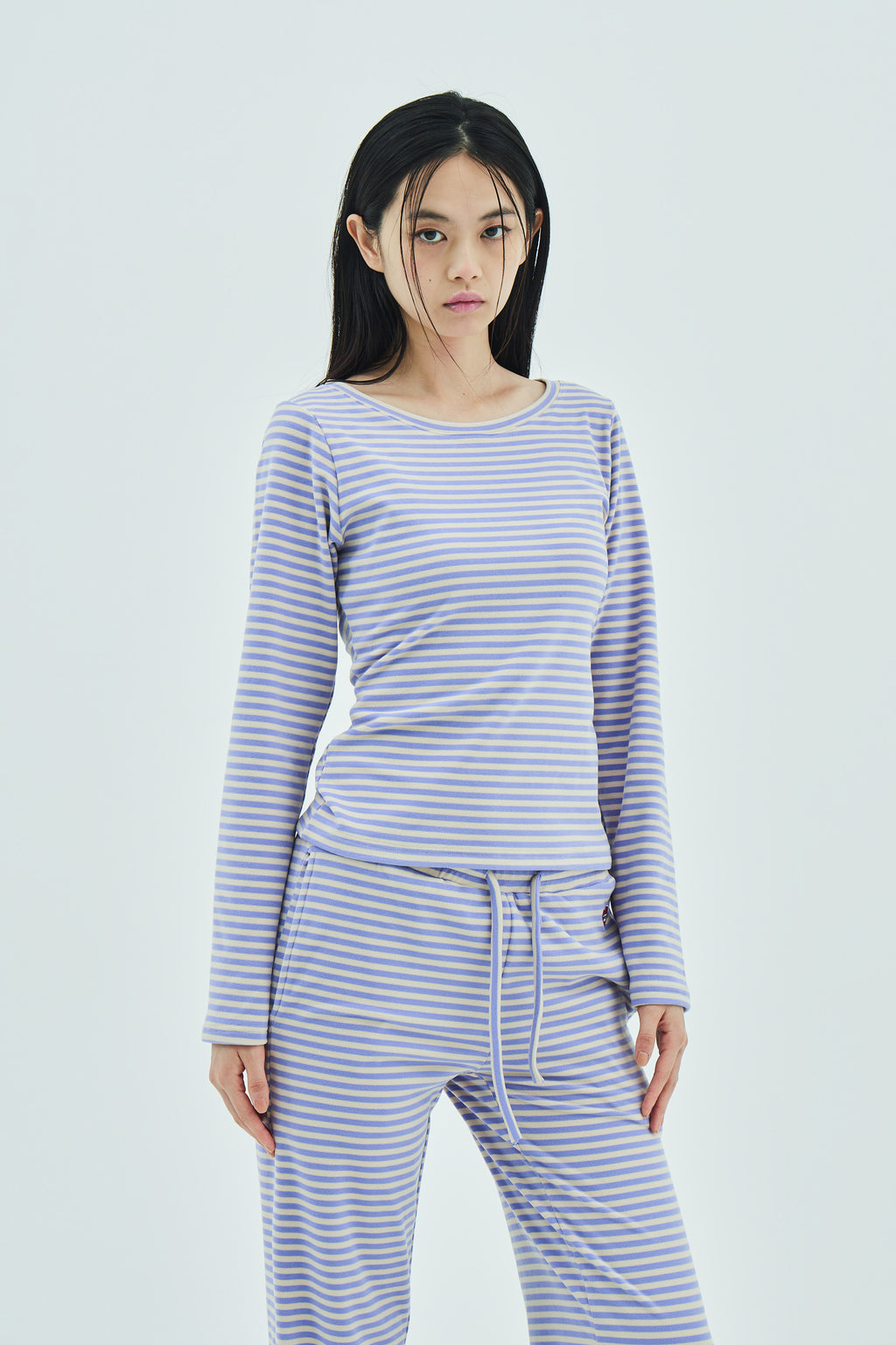 Milk Stripe Fleece Top Lavender