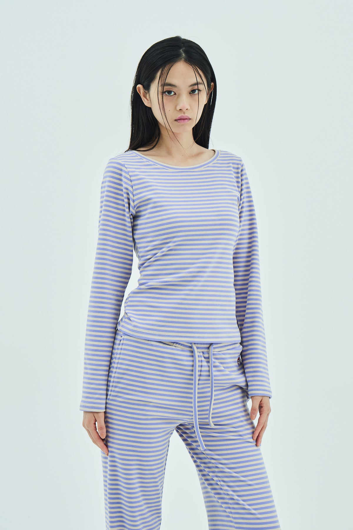 Milk Stripe Fleece Top Lavender