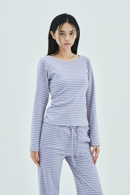 Milk Stripe Fleece Top Lavender