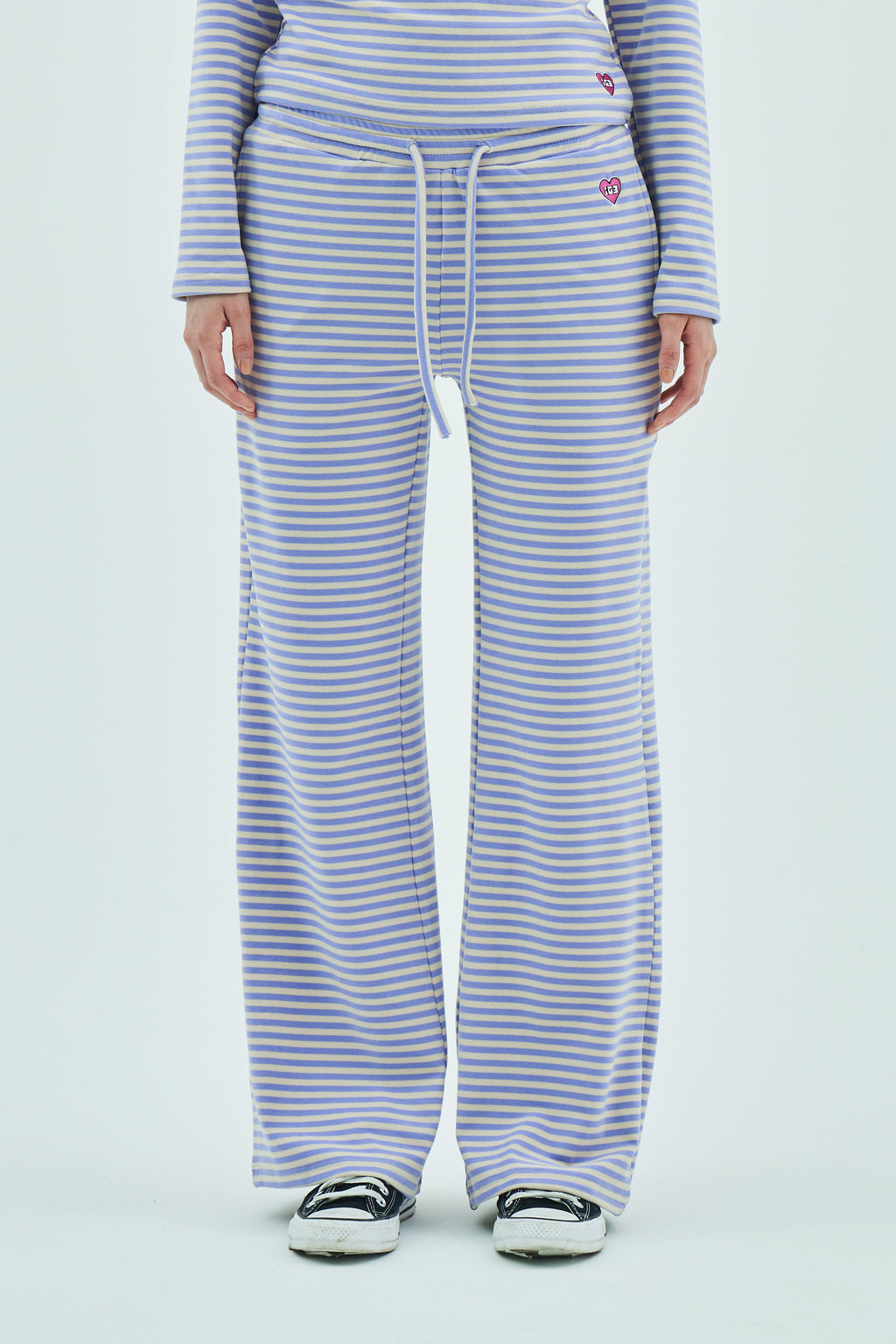 Milk Stripe Fleece Bootcut Pants Lavender