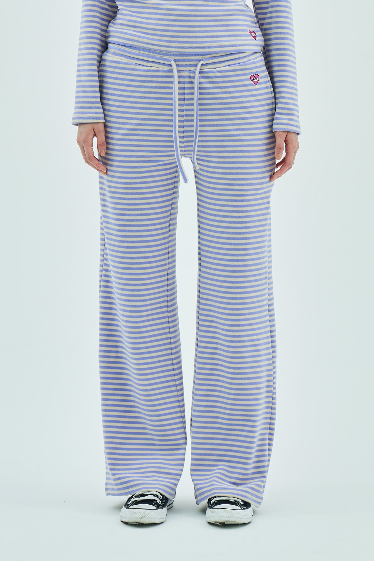 Milk Stripe Fleece Bootcut Pants Lavender
