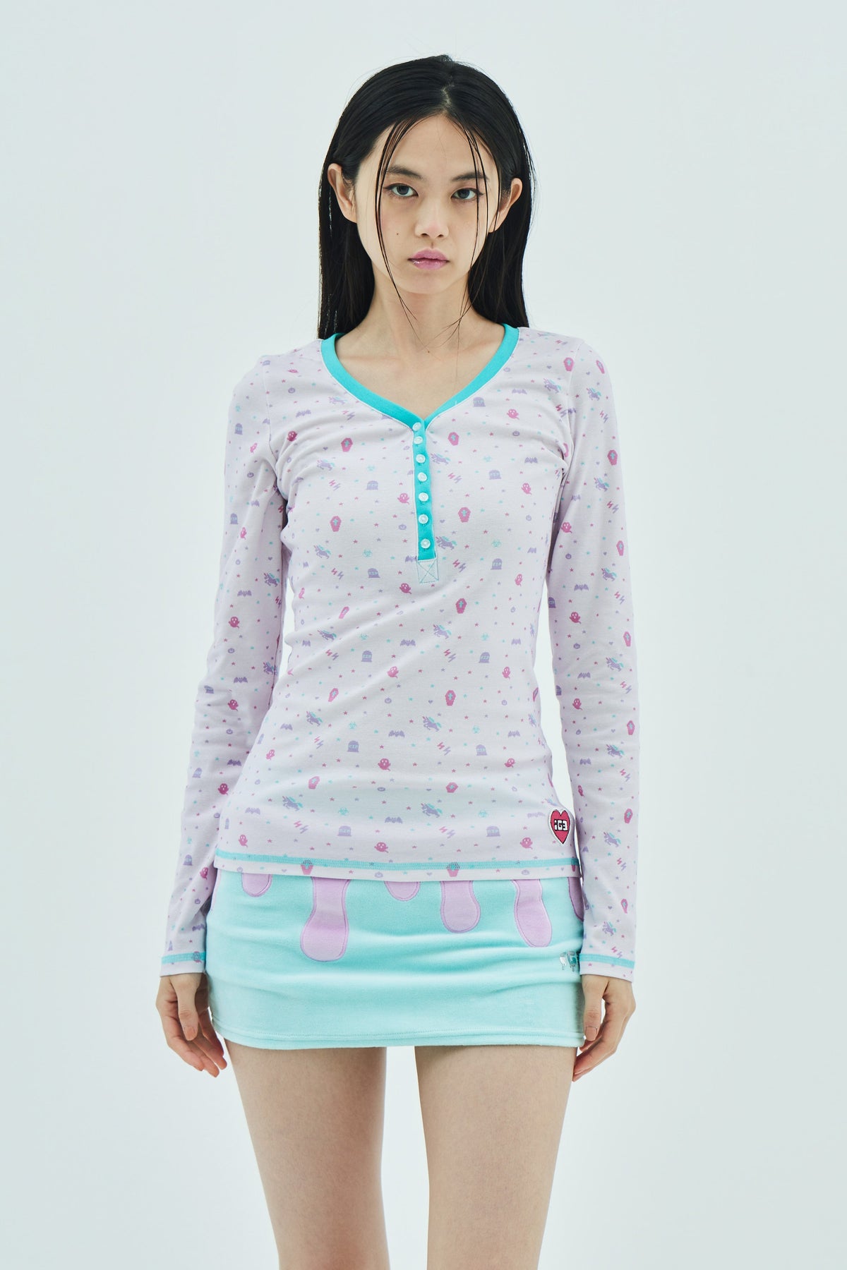 Goth Pixel Henley Top