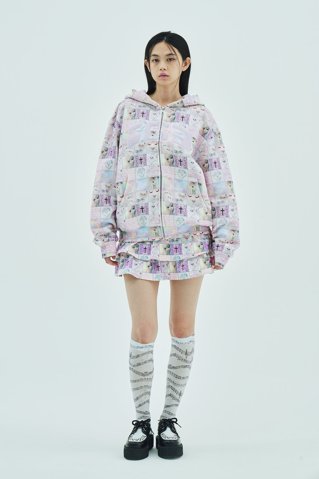 Goth stamp fleece frill skirt