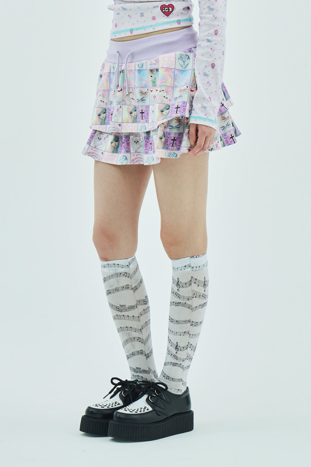 Goth stamp fleece frill skirt