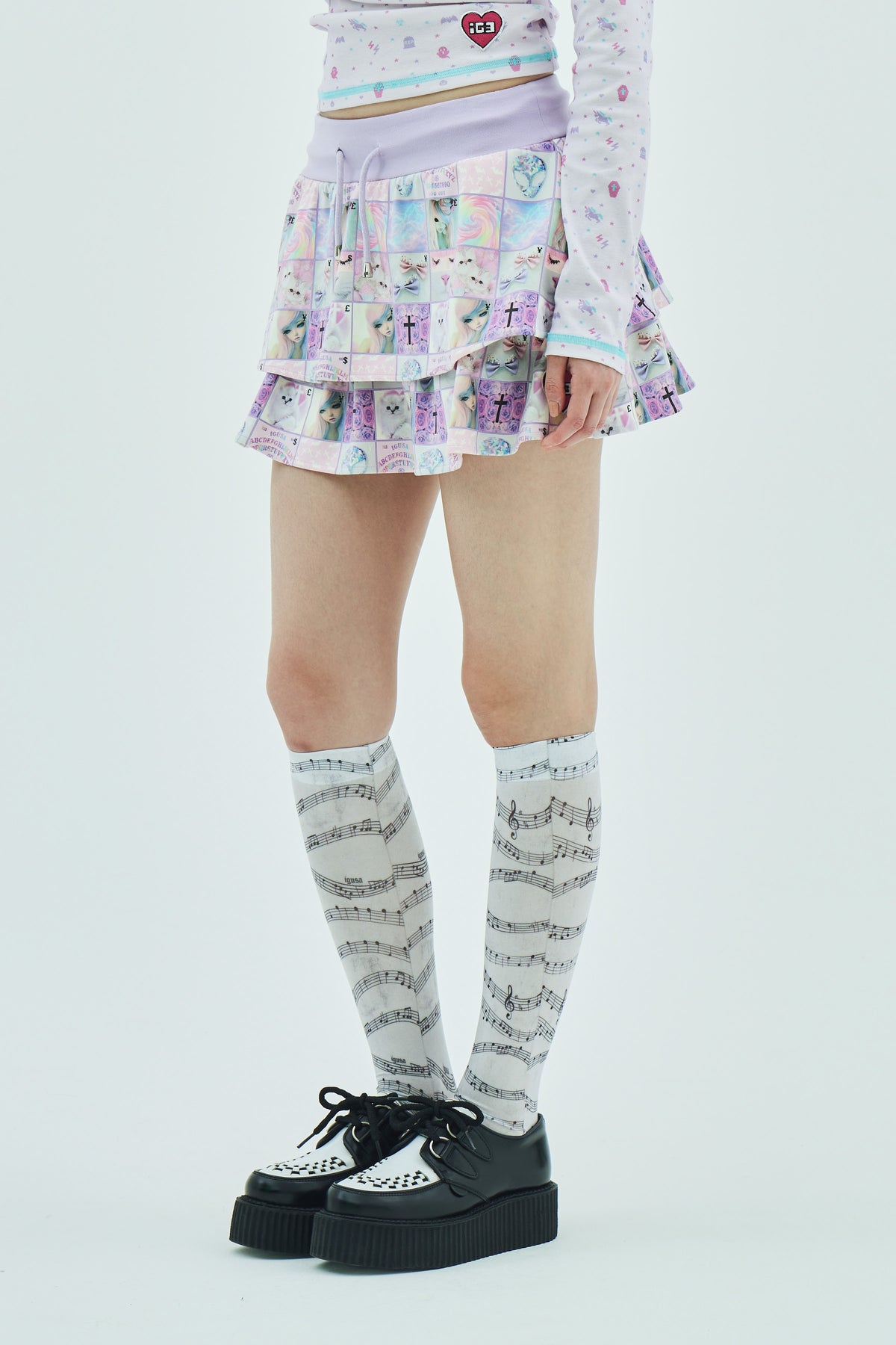 Goth stamp fleece frill skirt