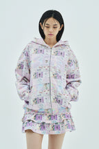 Goth stamp patch zip hoodie