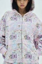 Goth stamp patch zip hoodie