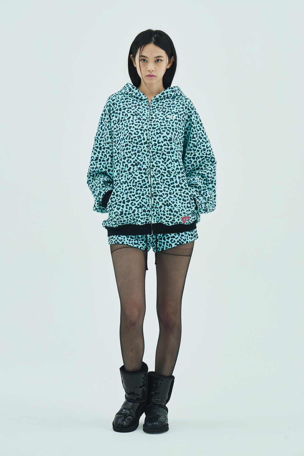 Mint leopard ribbon pocket shorts