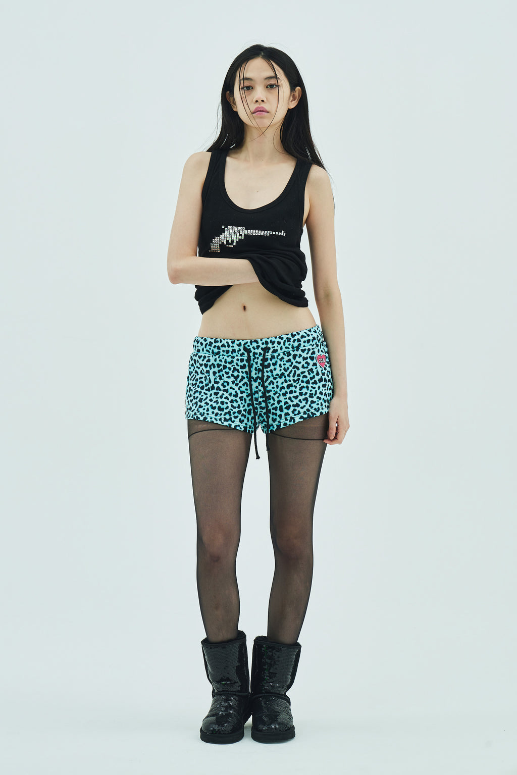 Mint leopard ribbon pocket shorts